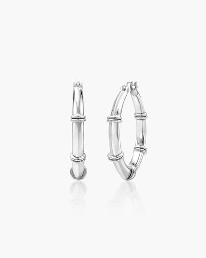 Banded Hoop Earrings in Silver