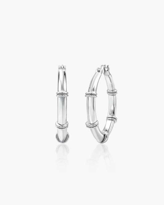 Banded Hoop Earrings in Silver