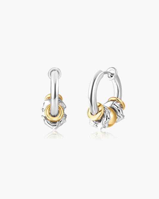 Rosa Spike Charm Hoop Earrings in Silver