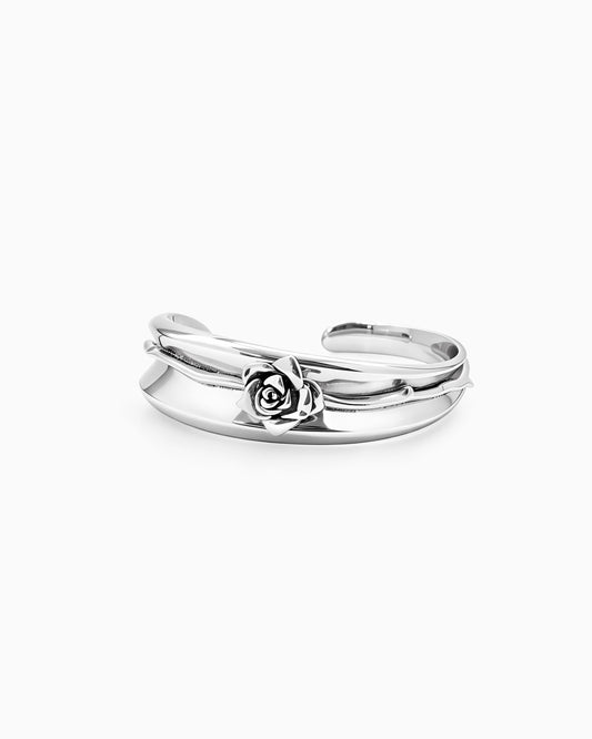Wild Rose Sculpted Bangle in Silver