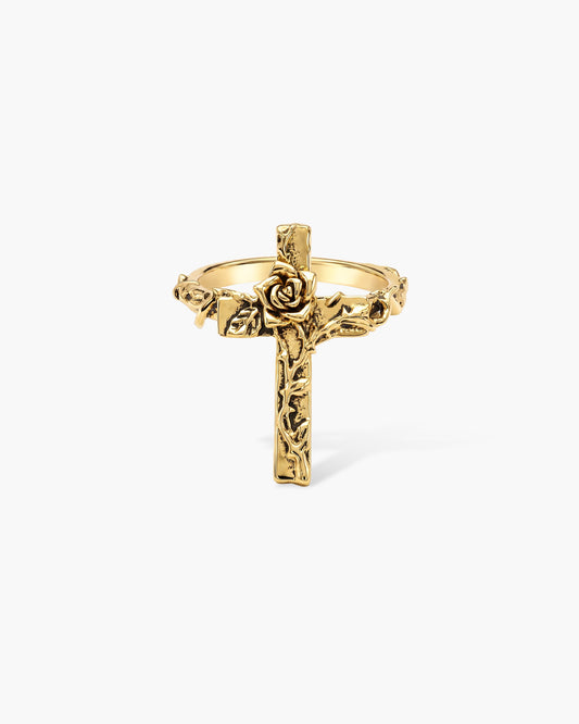 Wild Rose Cross Ring in Gold