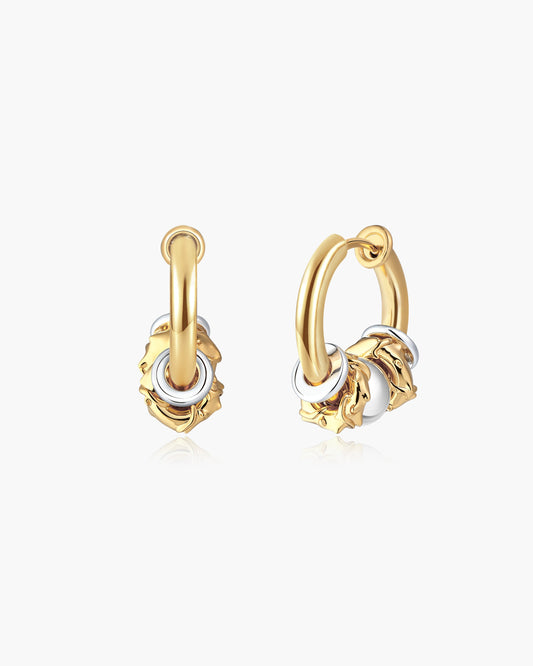 Rosa Spike Charm Hoop Earrings in Gold