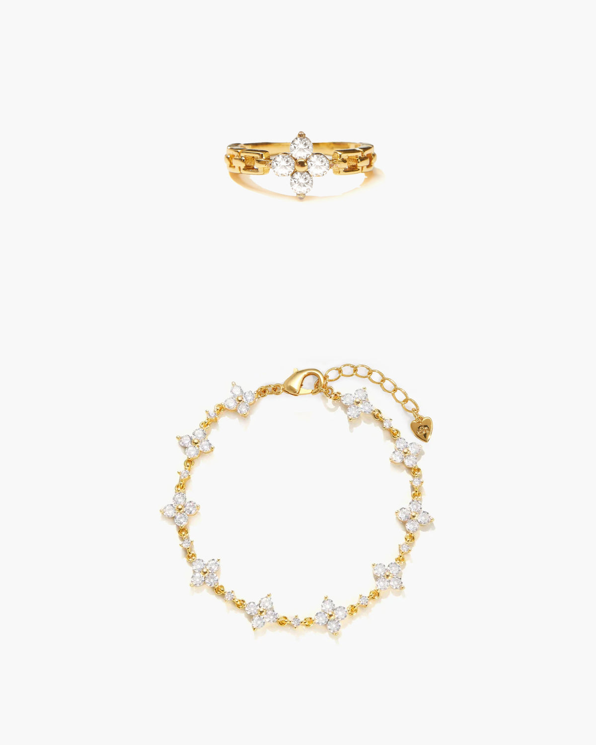 Sparkle Clover Bracelet and Ring Set in Silver