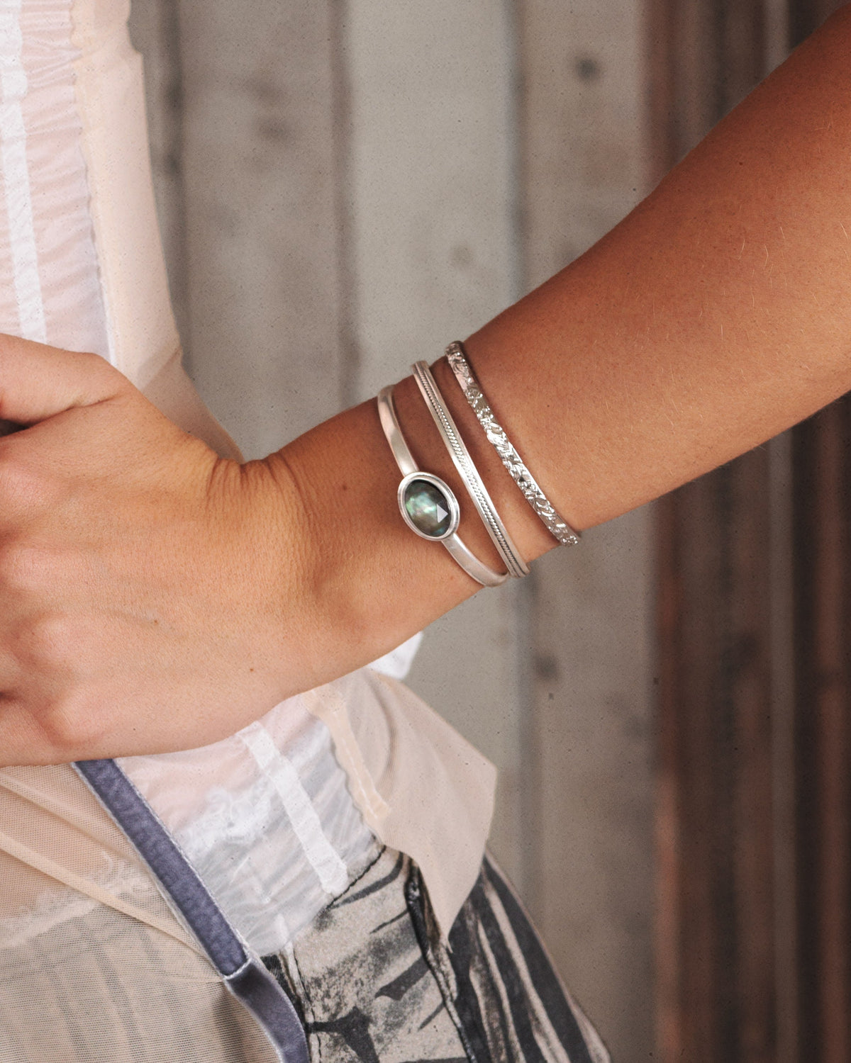 Orchid Stacking Bangle Set in Silver