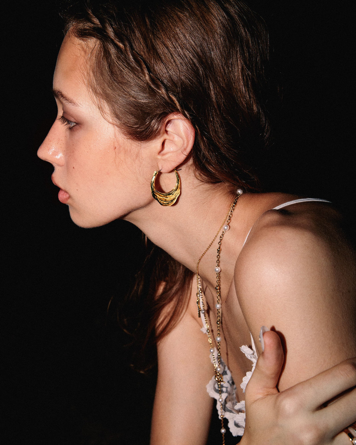 Liquid Shell Hoop Earrings in Gold