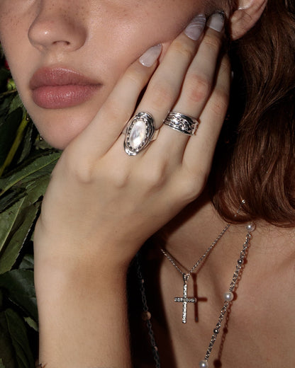 Crystal Cut Mother of Pearl Ring