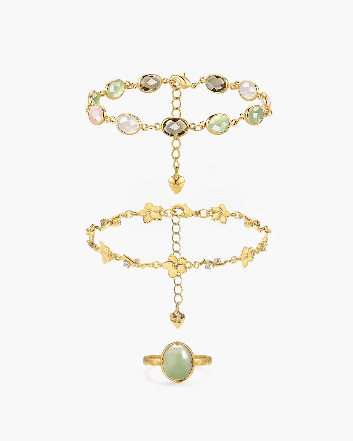 Whimsical Romance Stone & Ivy Floral Bracelet Set