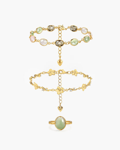 Whimsical Romance Stone & Ivy Floral Bracelet Set