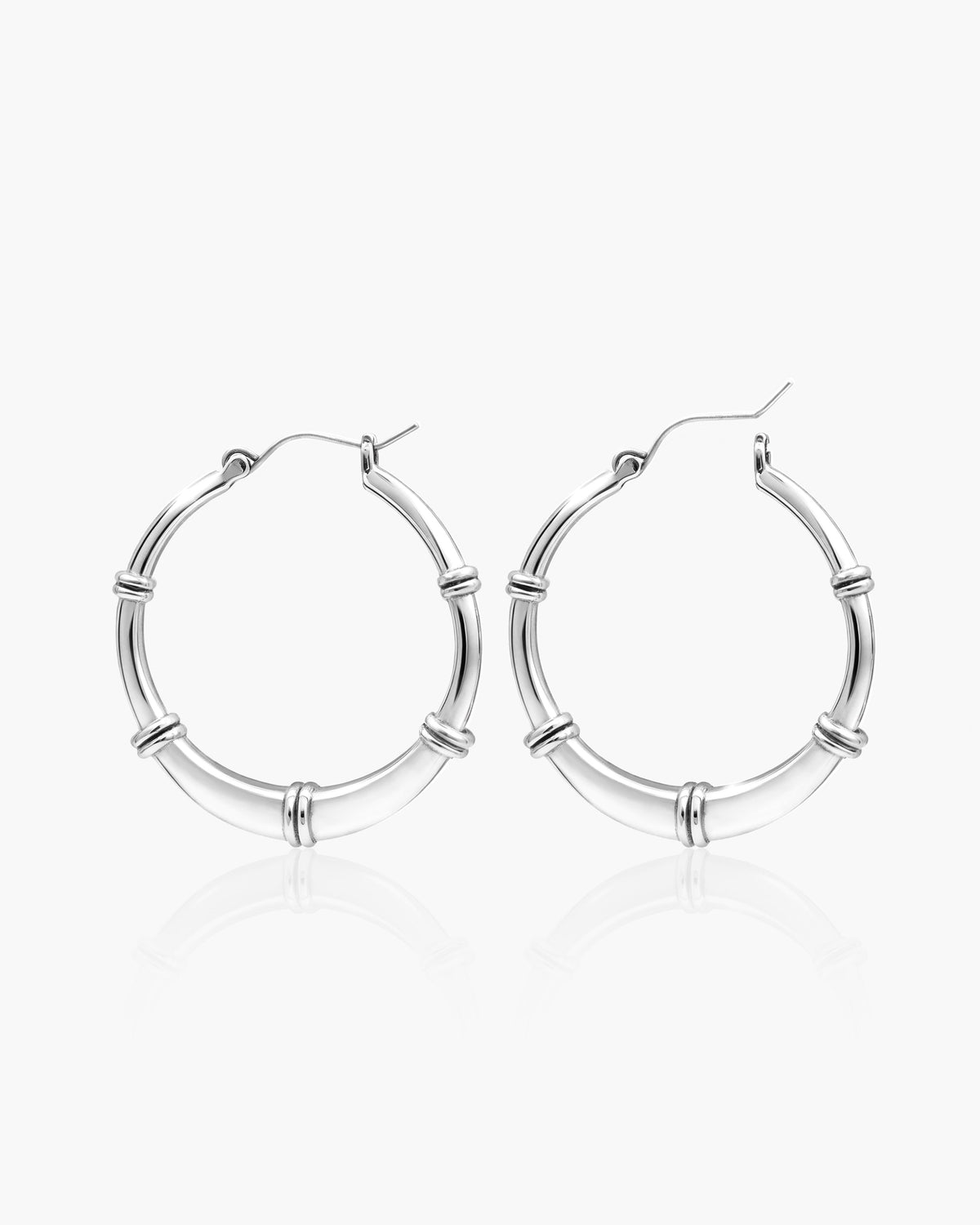 Banded Hoop Earrings in Silver