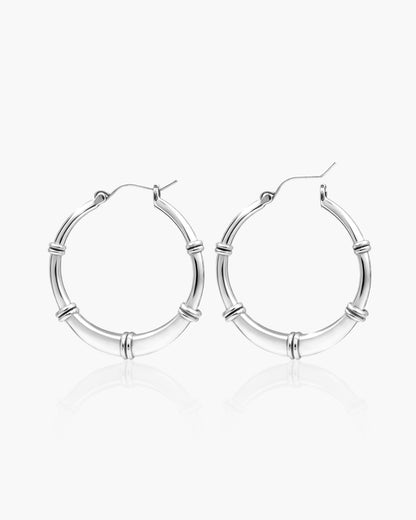 Banded Hoop Earrings in Silver