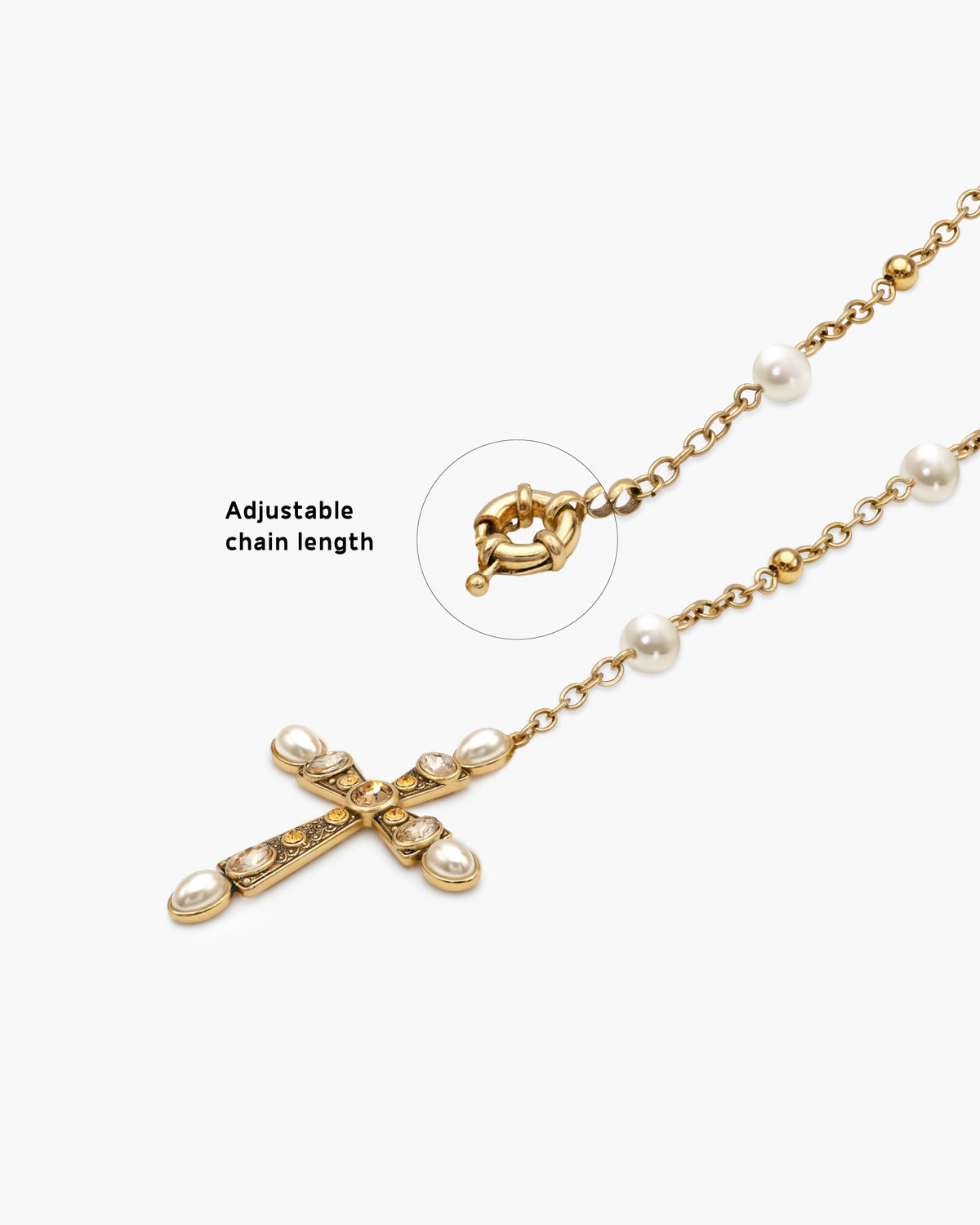 Rosalia Pearl Cross Lariat Necklace