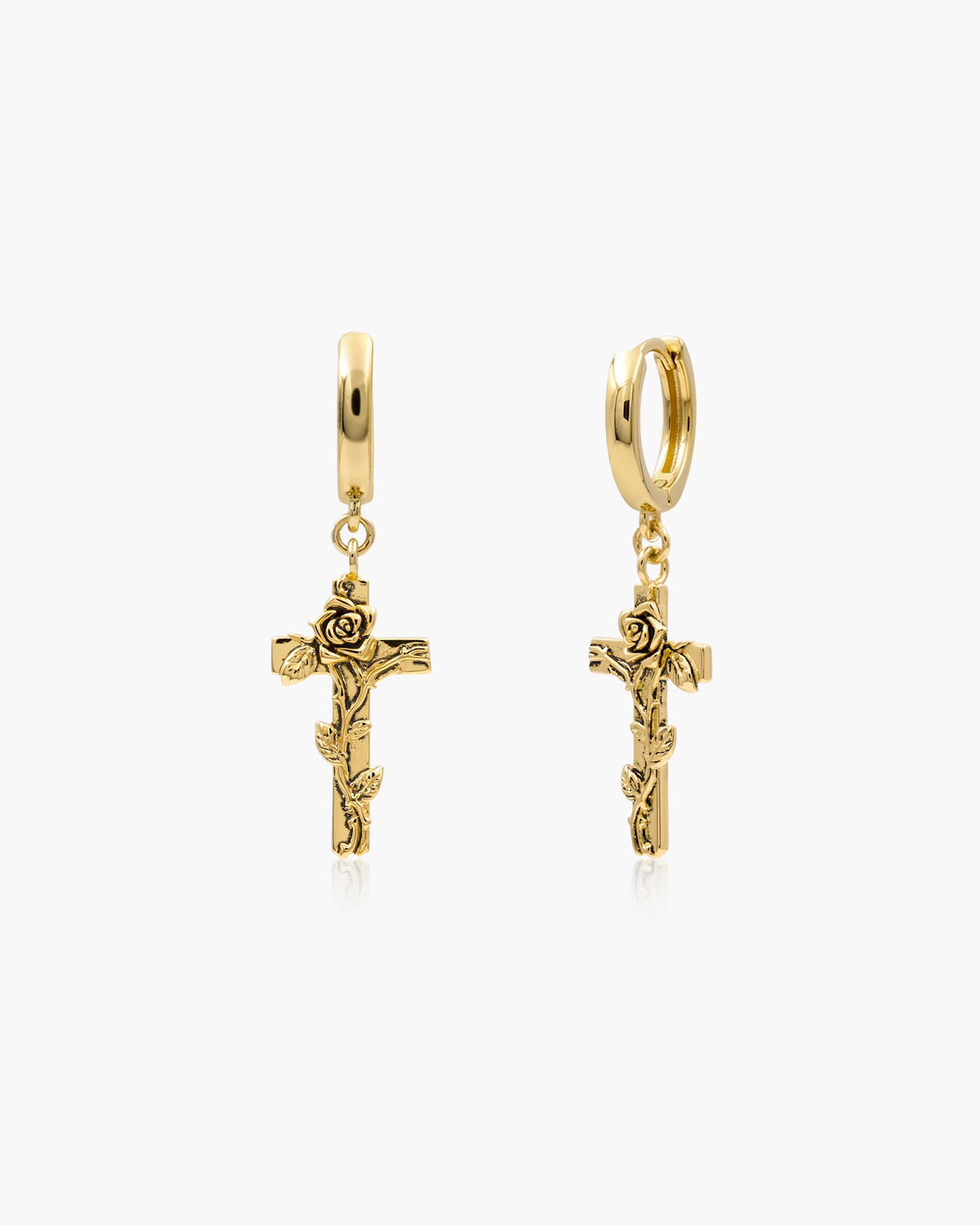 Wild Rose Cross Earrings in Silver