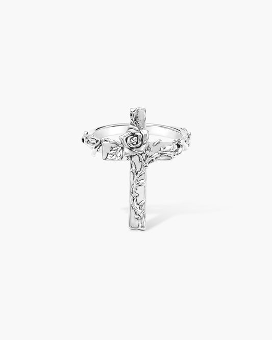 Wild Rose Cross Ring in Silver