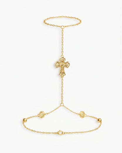 Relic Cross Charm Hand Chain in Gold