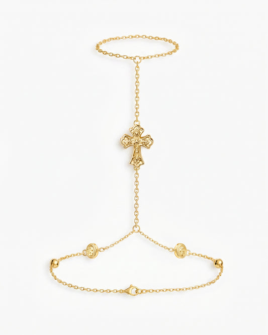 Relic Cross Charm Hand Chain in Gold