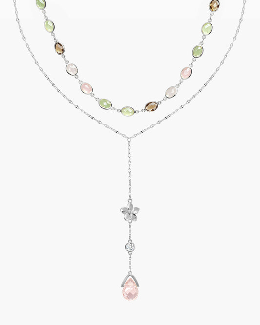 Whimsical Romance & Petal Lariat Necklace Set in Silver