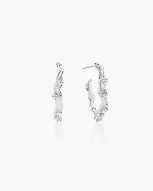 Moonlit Ivy Hoops Earrings in Silver