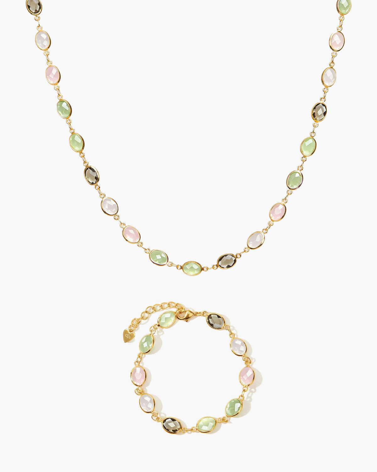 Whimsical Romance Stone Necklace and Bracelet Set in Silver