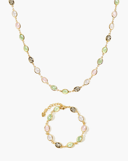 Whimsical Romance Stone Necklace and Bracelet Set in Silver