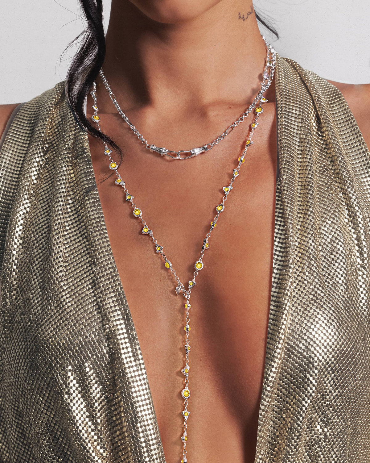 Lemon Crystal Long Chain in Silver