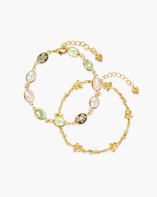 Whimsical Romance Stone & Ivy Floral Bracelet Set