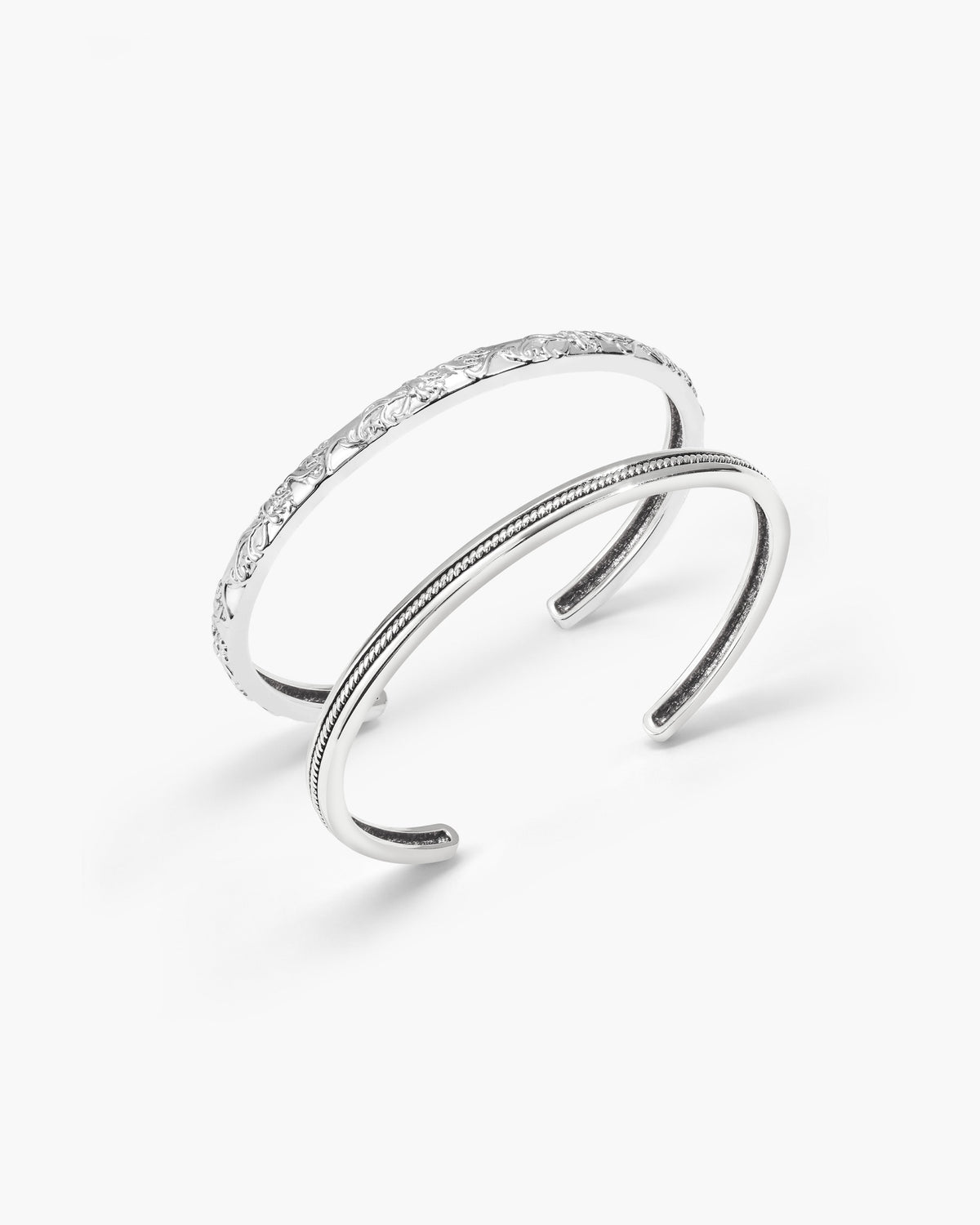 Orchid Stacking Bangle Set in Silver