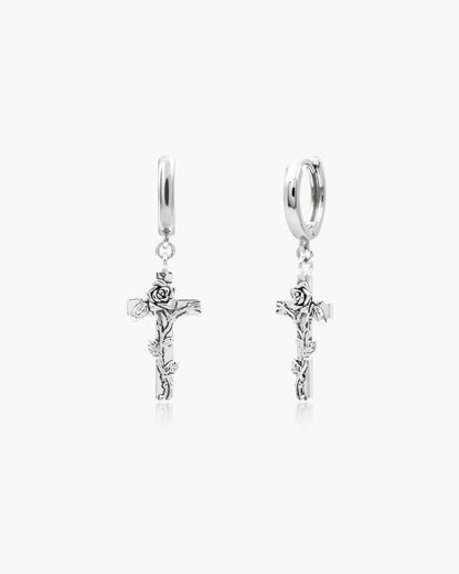 Wild Rose Cross Earrings in Gold