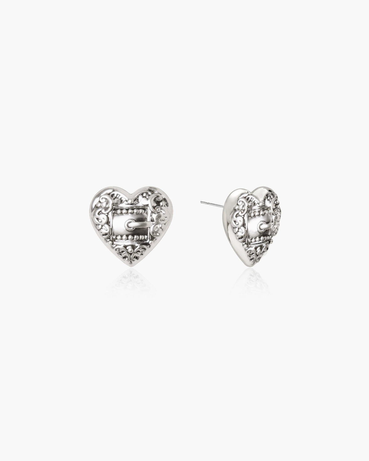 Belted Heart Stud Earrings in Silver