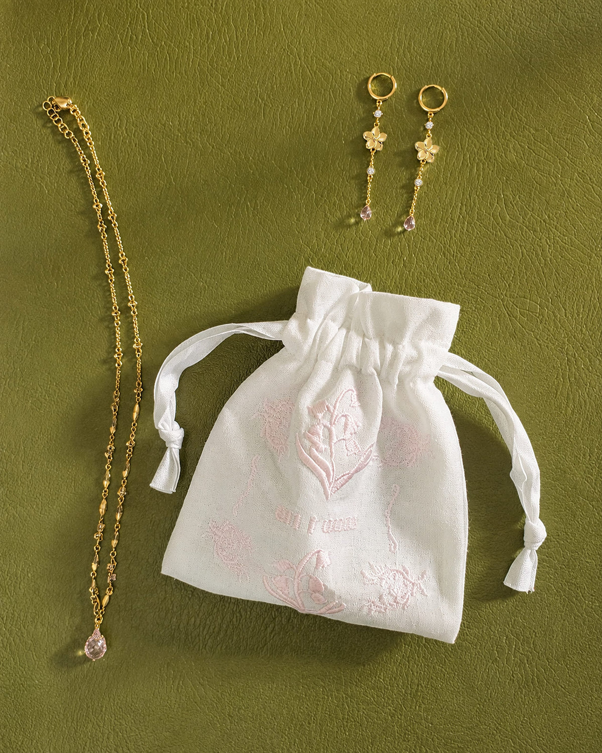 Lily of the Valley Jewelry Pouch - Pink
