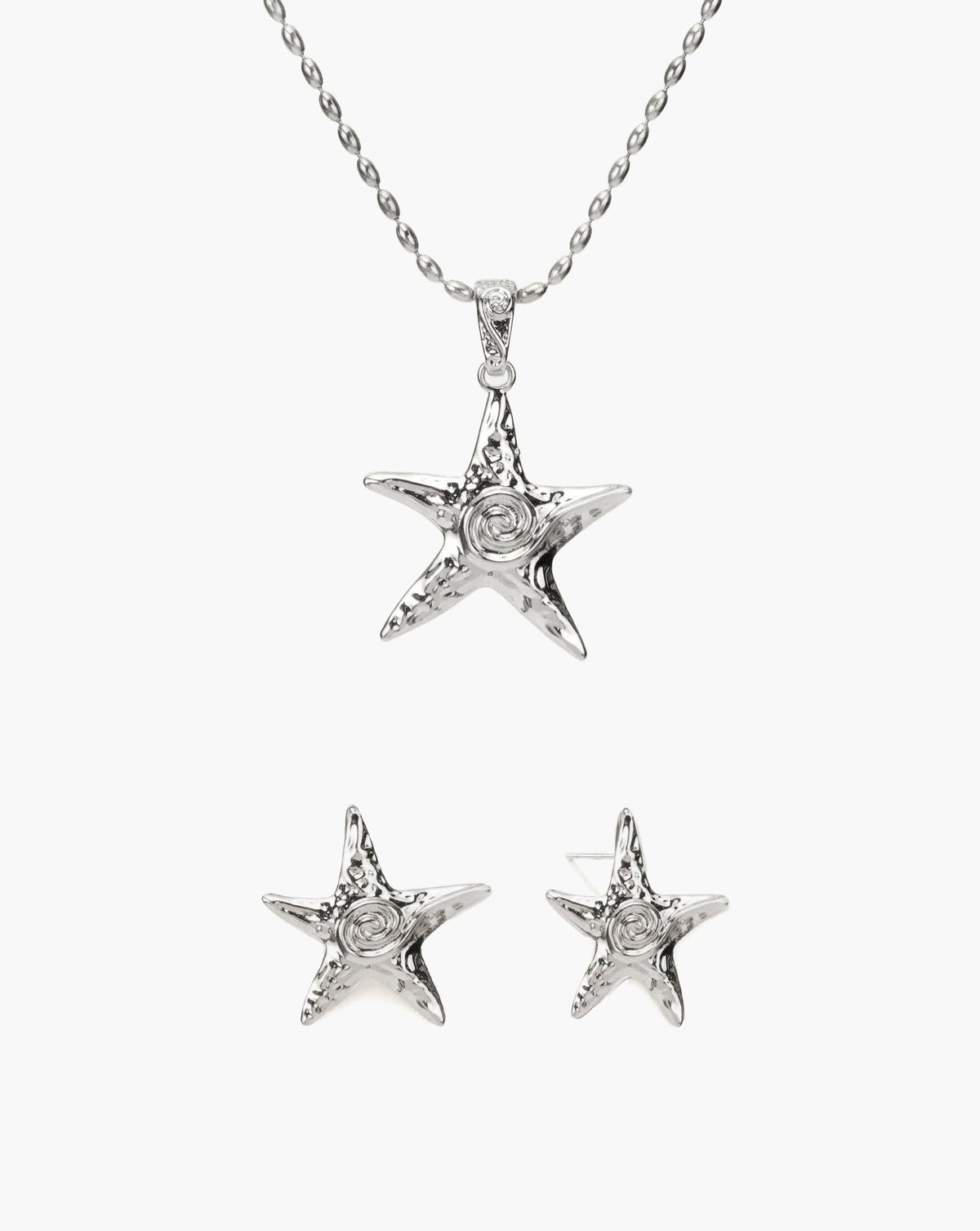 Starfish Necklace & Earrings Set in Silver