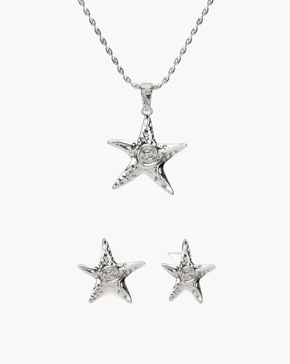 Starfish Necklace & Earrings Set in Silver