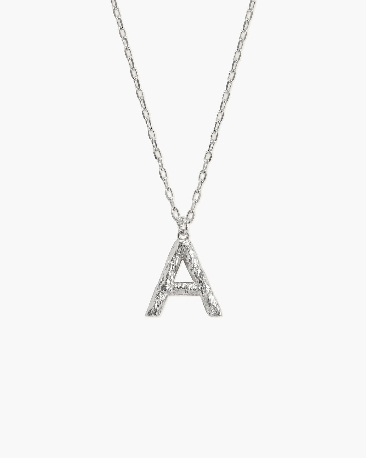 Textured Initial Letter Necklace in Silver