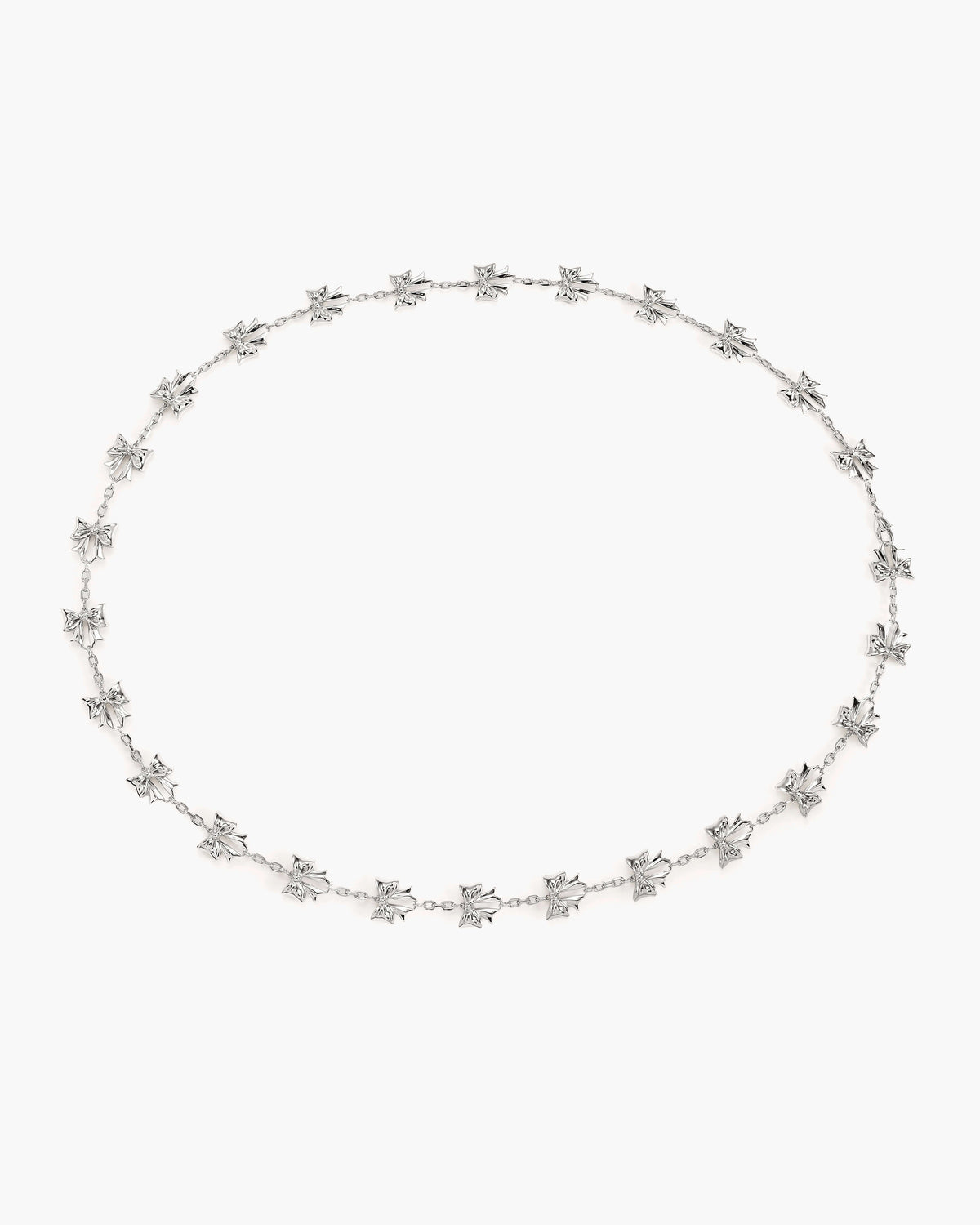 Bow Lariat Long Necklace in Silver