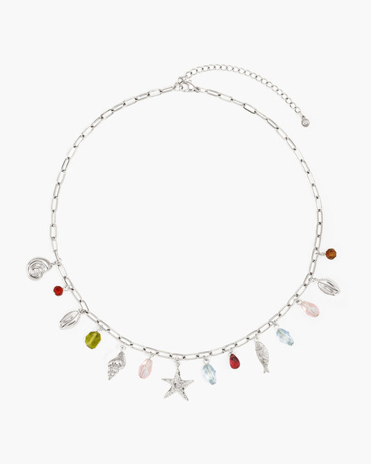 Coral Dancer Multi-charm Choker Necklace in Silver