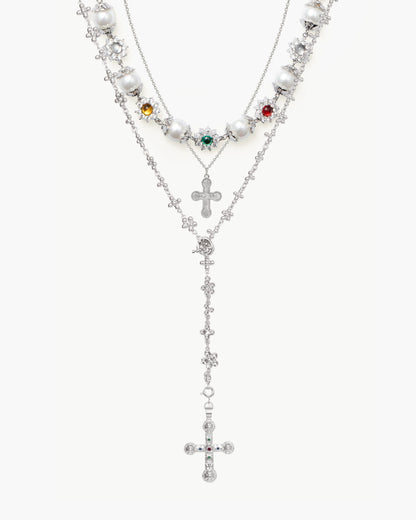 Daisy Pearl Necklace in Silver